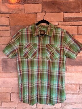 Prana Men's Green Plaid Short-Sleeve Button-Up Shirt